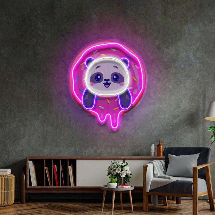 Donut ve Panda Figürlü Led Işıklı Neon Tabela