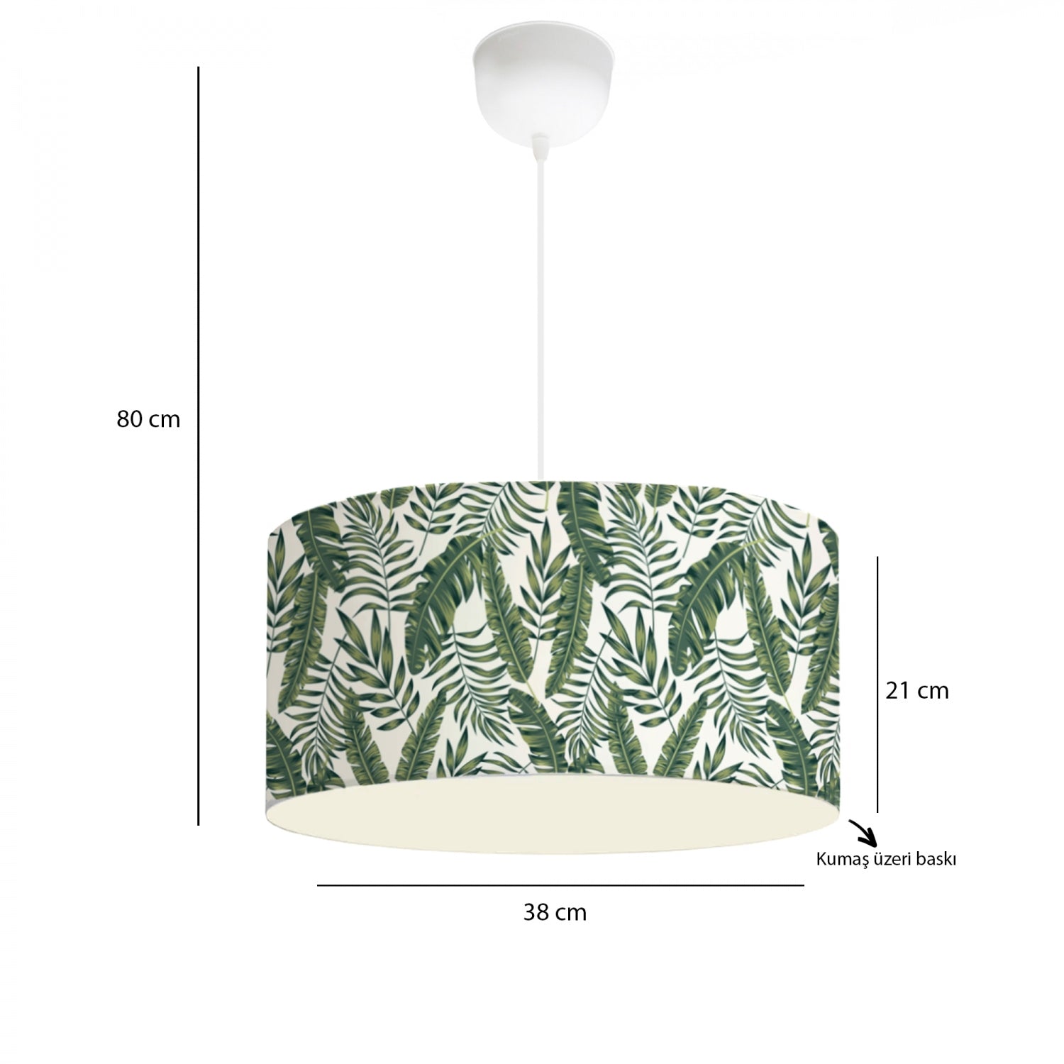 Exclusive 38 cm Printed Leaf Patterned Drum Lampshade Pendant Lamp | ByLamp