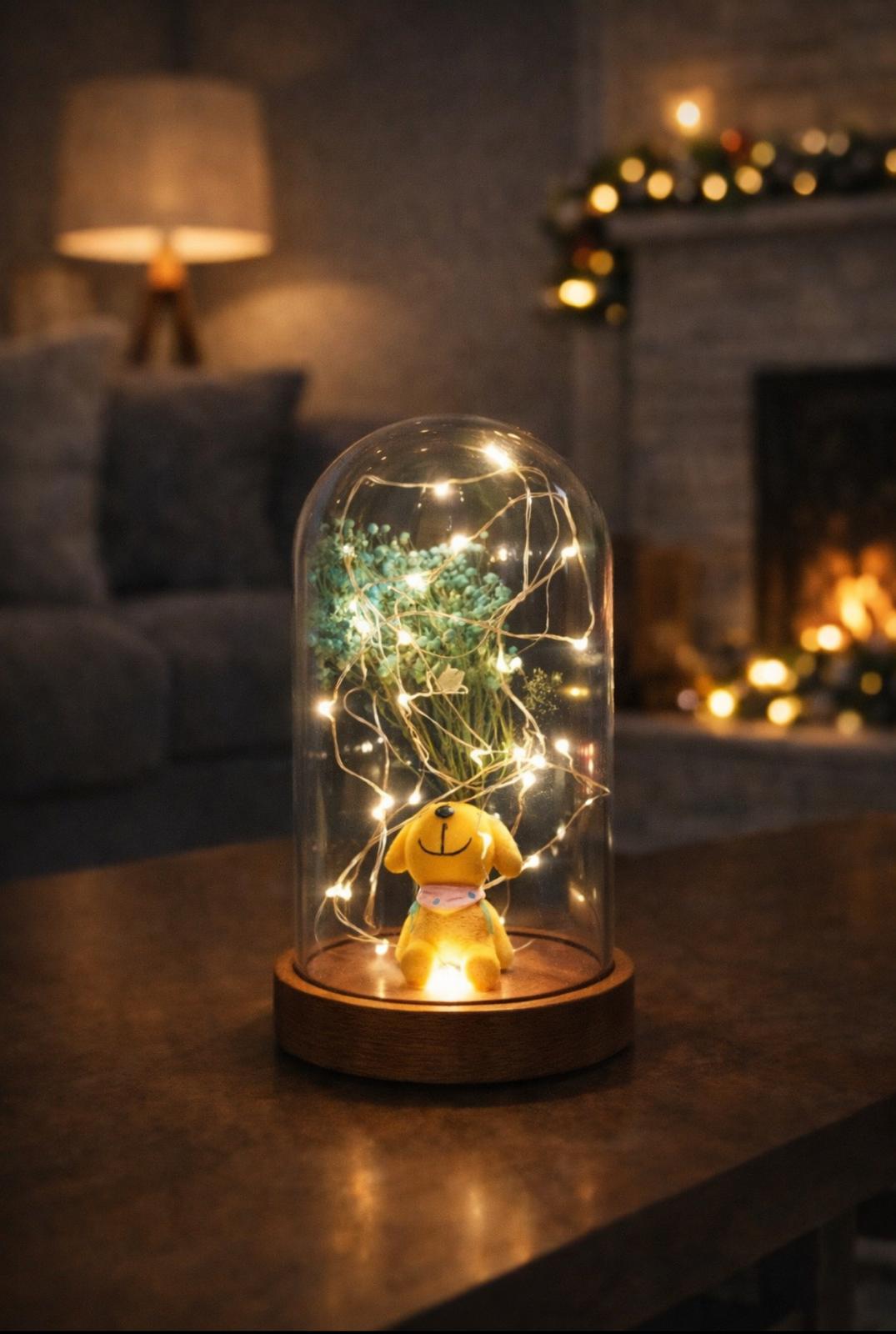 Işıklı Fanus Fularlı Köpek Figürlü Masa Lambası