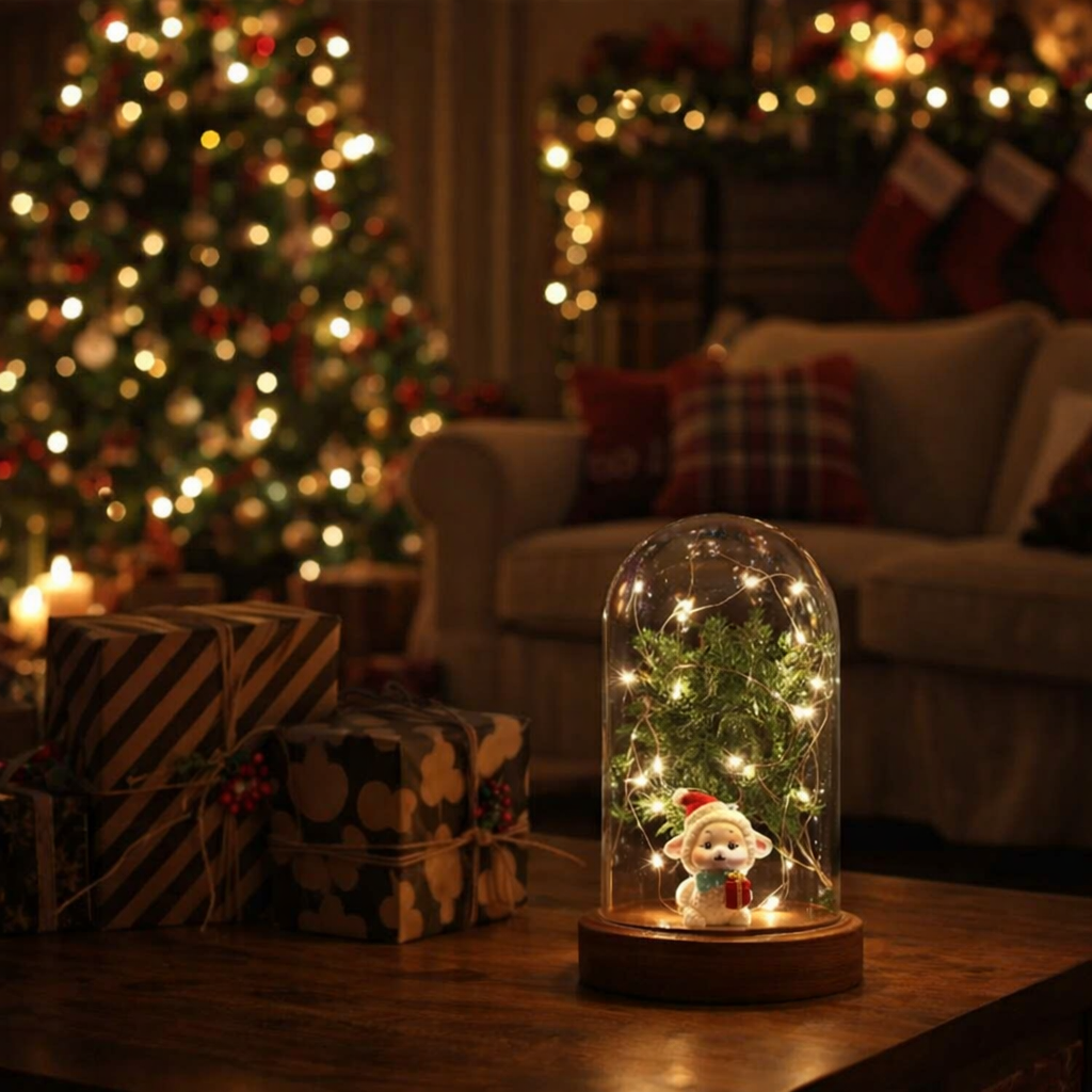 Işıklı Fanus Kuzucuk ve Çiçek Figürlü Lamba