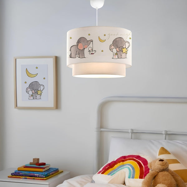 Kids Fabric Elephant Patterned Cake Pendant Lamp | ByLamp