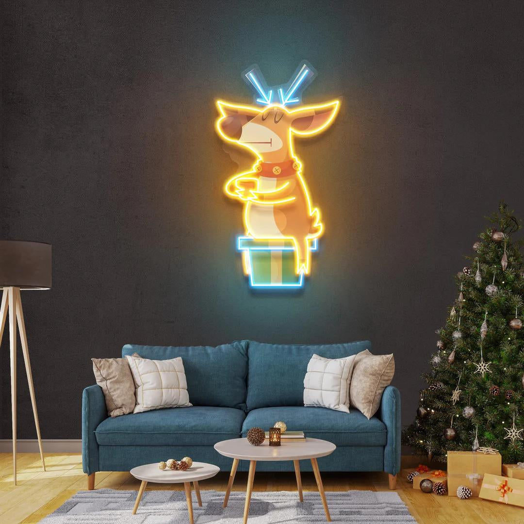 Deer and Gift Package Figured Neon Lamp