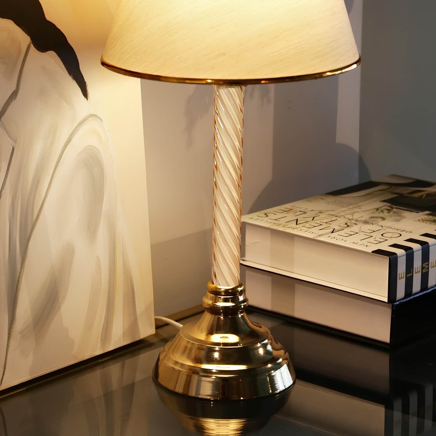 Gold Footed Beige Decorative Lampshade Table Lamp | ByLamp