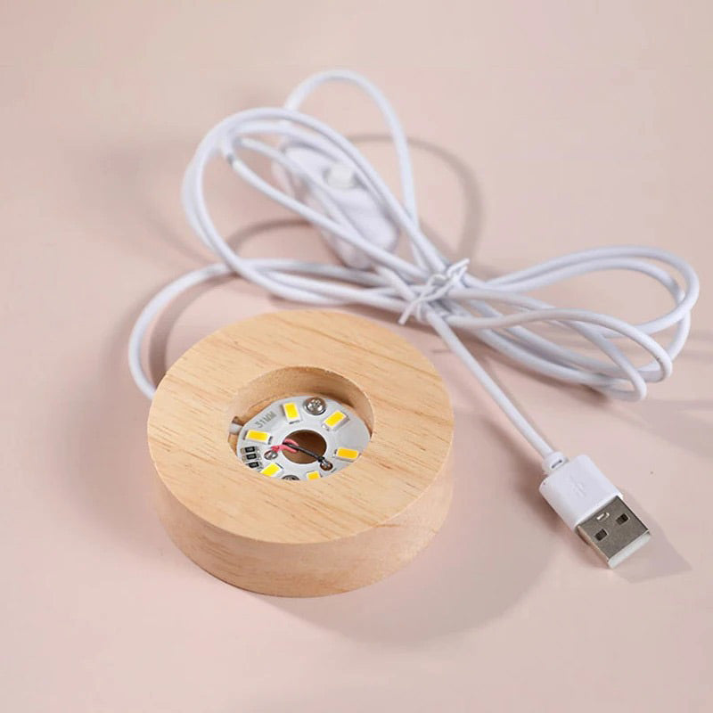 Solar System Crystal Ball Night Light Wooden USB Base