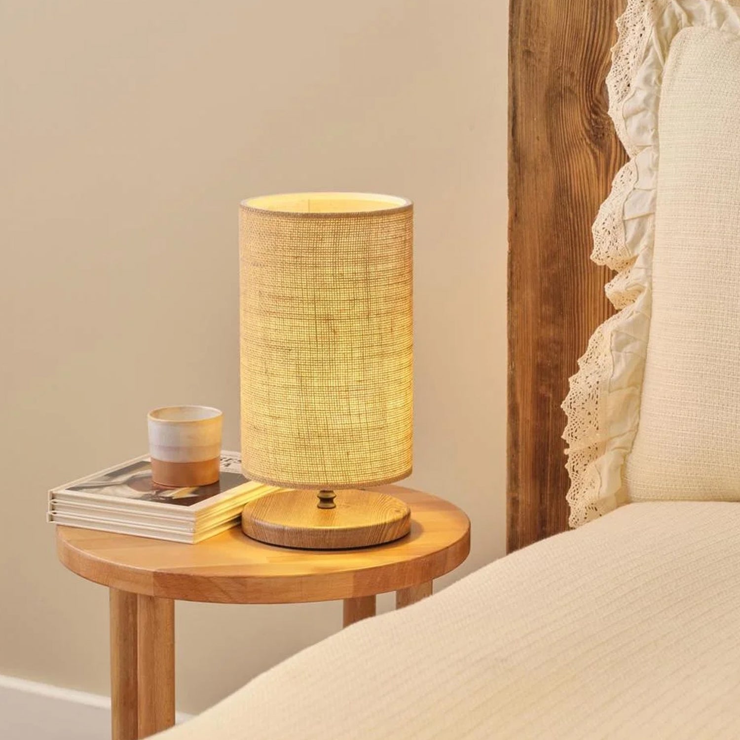 Wicker Fabric Design Wooden Leg Lampshade | ByLamp