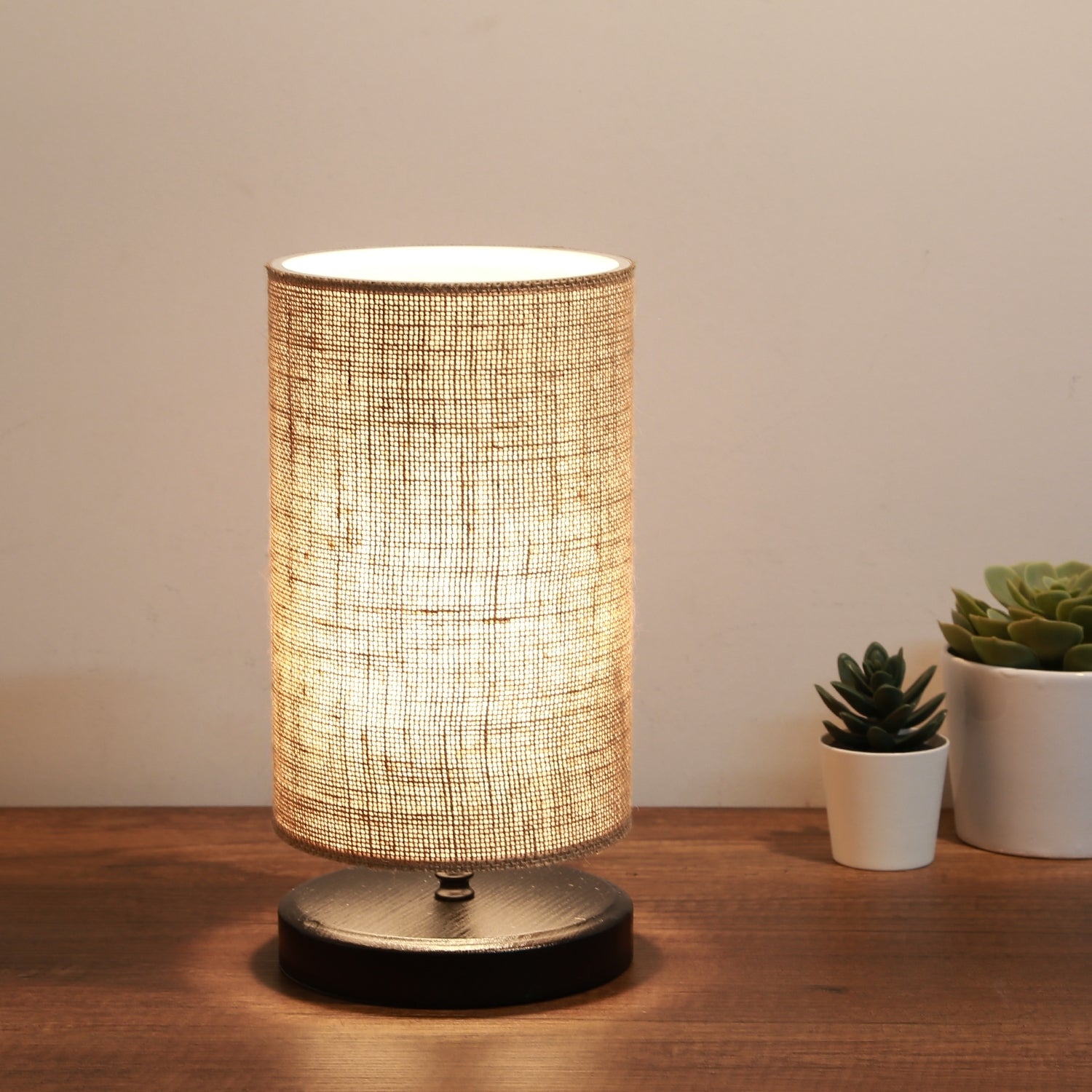 Wicker Fabric Design Wooden Leg Lampshade | ByLamp