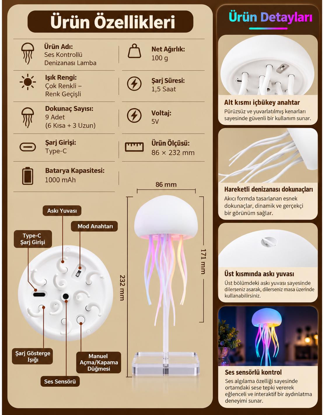 Jellyfish  RGB Şarjlı Denizanası LED Lamba | ByLamp