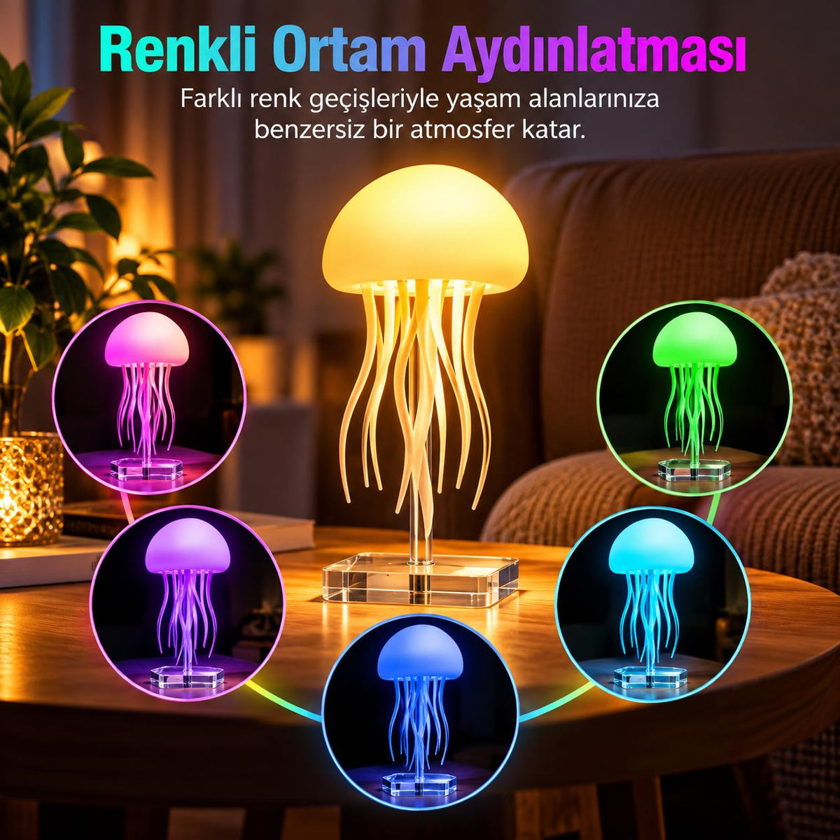 Jellyfish  RGB Şarjlı Denizanası LED Lamba | ByLamp