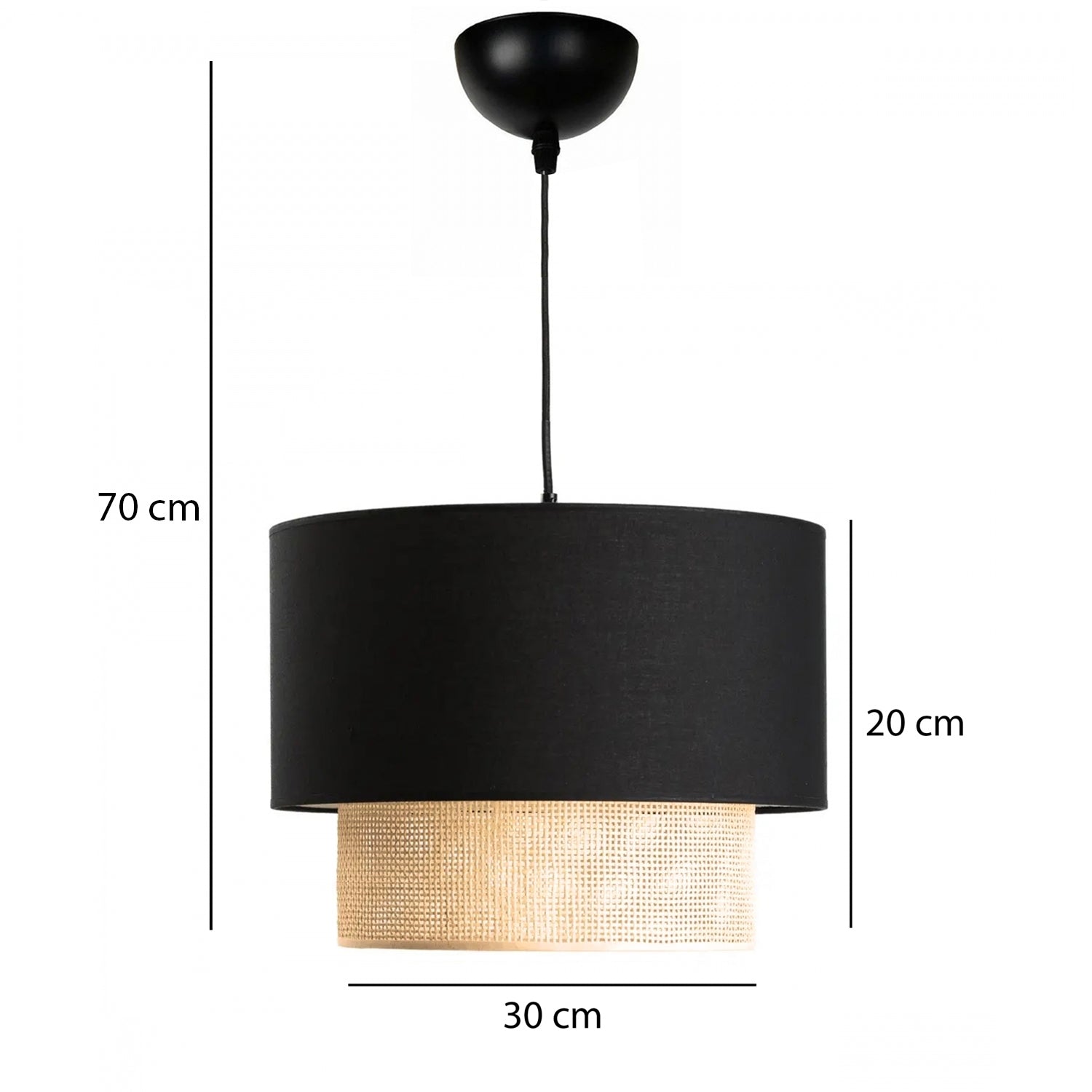 Black Headed Lampshade Pendant Lamp with Jute Inner Fabric | ByLamp