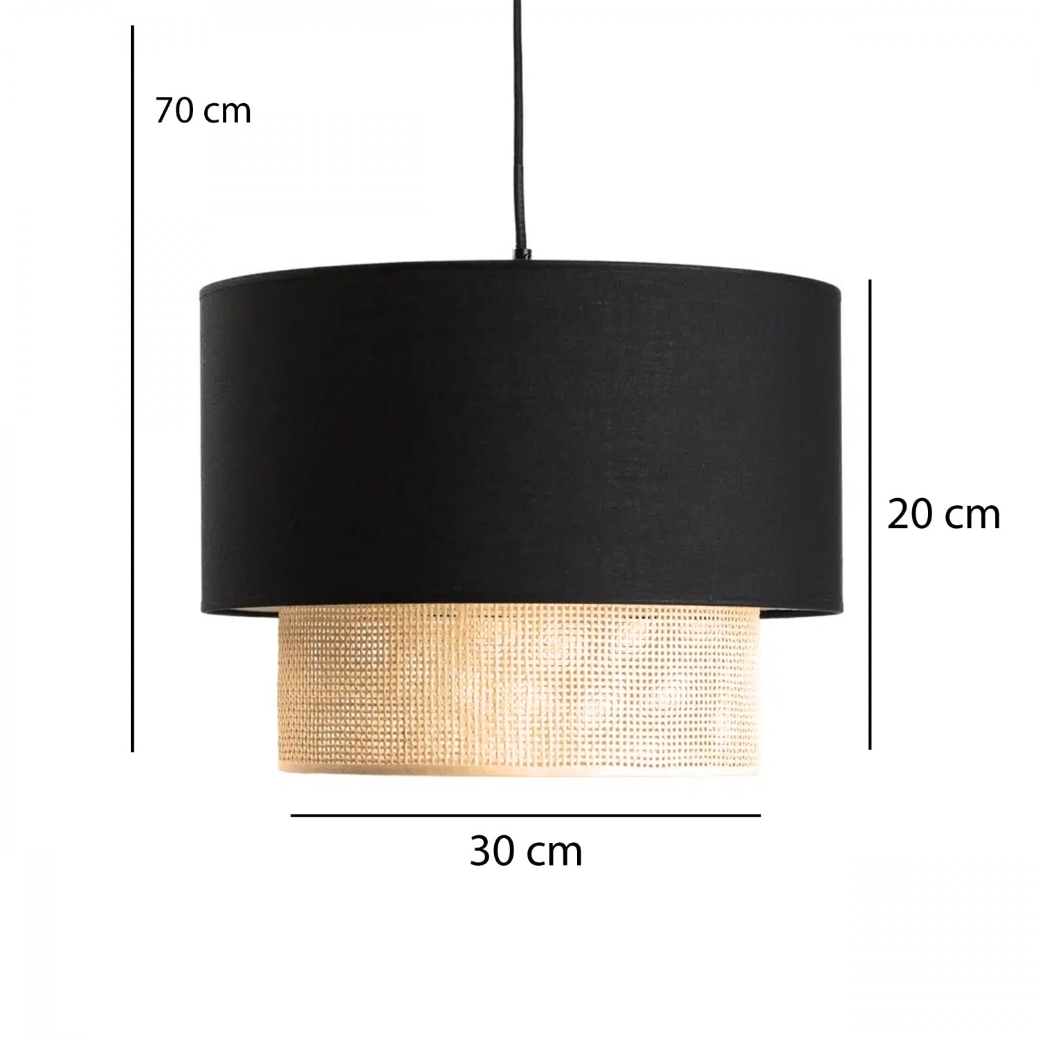 Black Headed Lampshade Pendant Lamp with Jute Inner Fabric | ByLamp