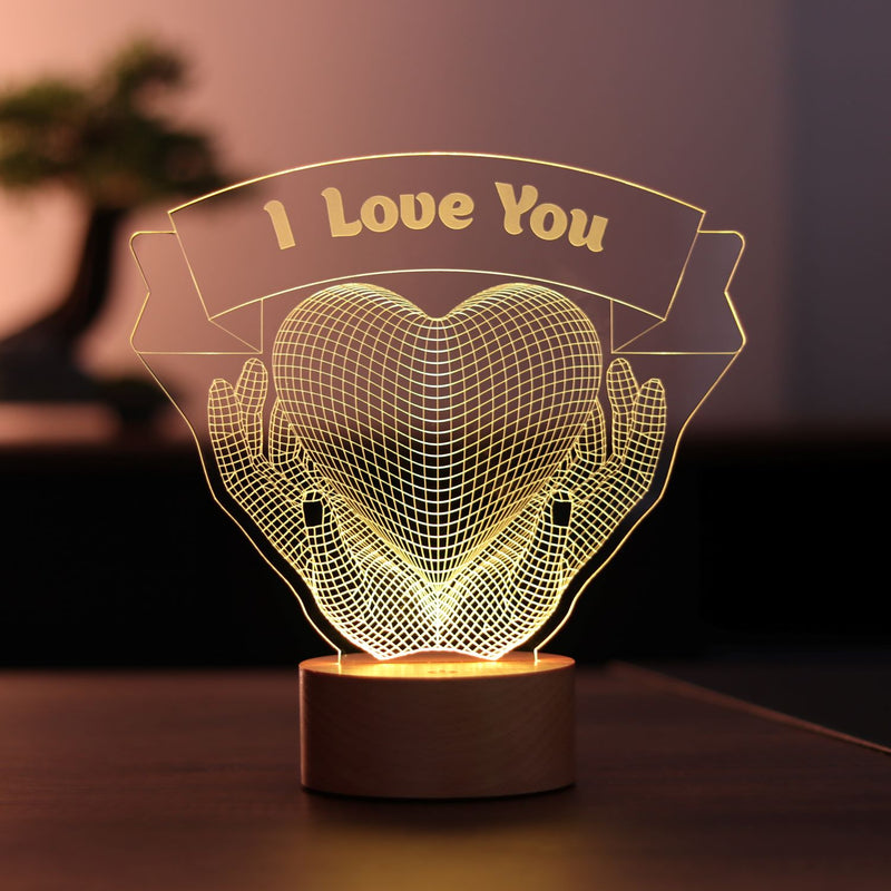 Kalp Eller (Seni Seviyorum yazılı) Figürlü Dekoratif Hediye Led Masa Lambası | BYLAMP