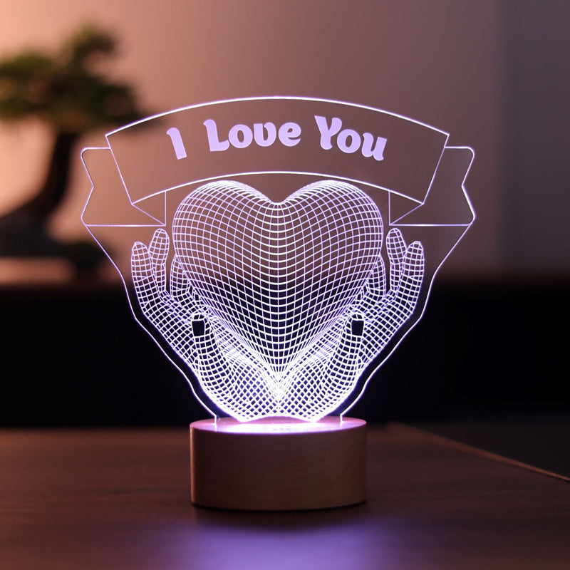 Kalp Eller (Seni Seviyorum yazılı) Figürlü Dekoratif Hediye Led Masa Lambası | BYLAMP
