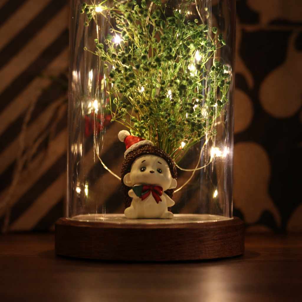 Işıklı Fanus Kirpicik ve Çiçek Figürlü Lamba