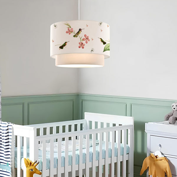 Bird Patterned Fabric Printed Children's Room Pendant Lamp | ByLamp