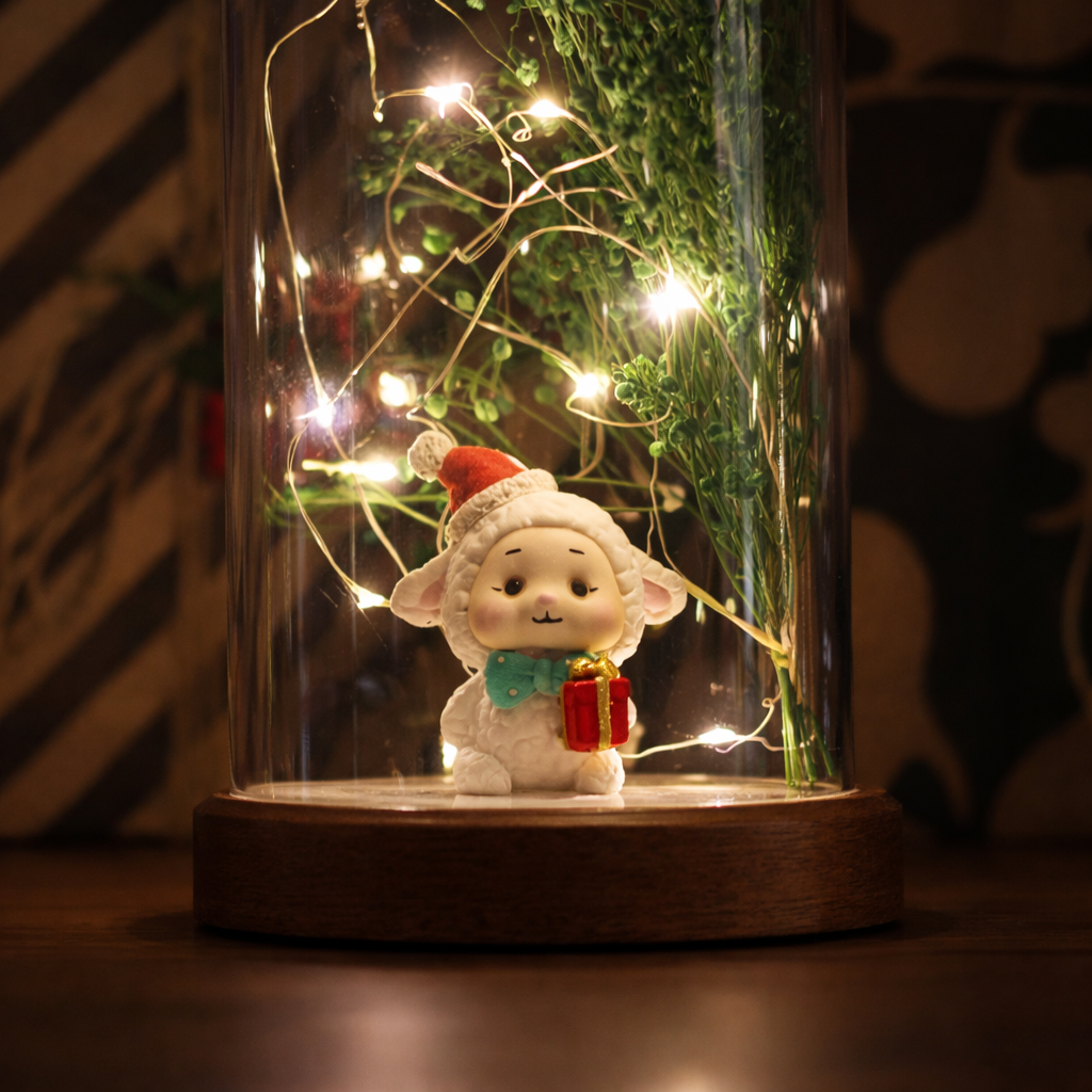 Işıklı Fanus Kuzucuk ve Çiçek Figürlü Lamba