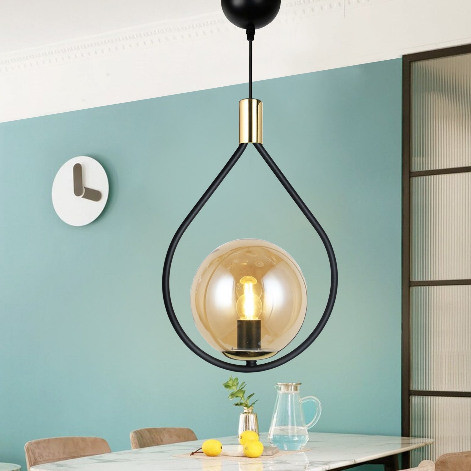 Lewis Metal Single Gold Detailed Glass Pendant Lamp | ByLamp