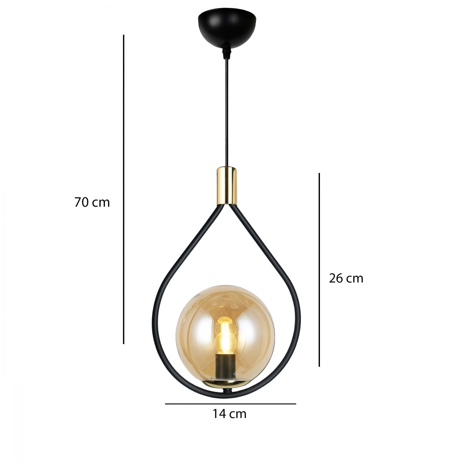 Lewis Metal Tekli Gold Detaylı Camlı Sarkıt Lamba | ByLamp