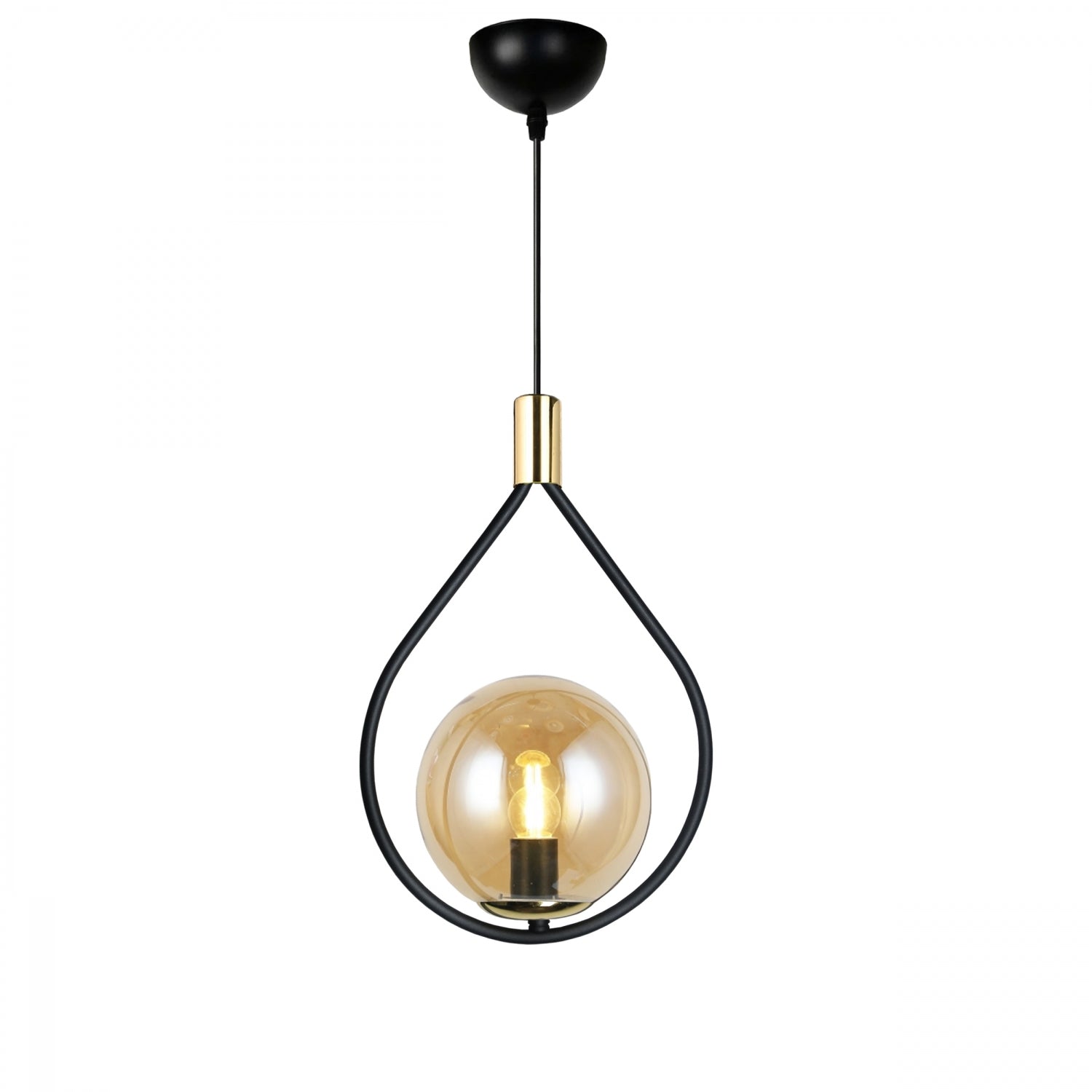 Lewis Metal Single Gold Detailed Glass Pendant Lamp | ByLamp