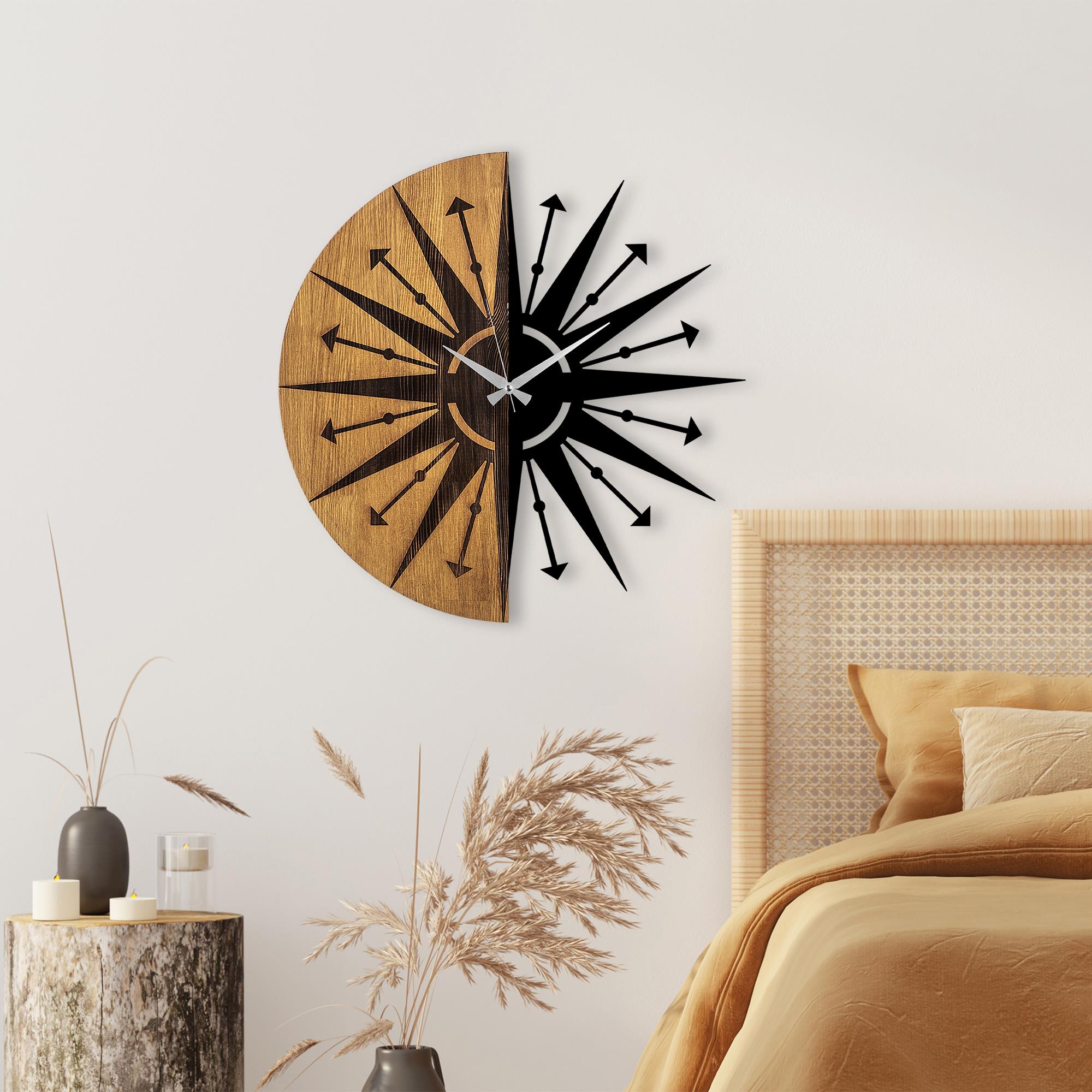 MAS-075 Dekoratif Ahşap Metal Duvar Saati | ByLamp