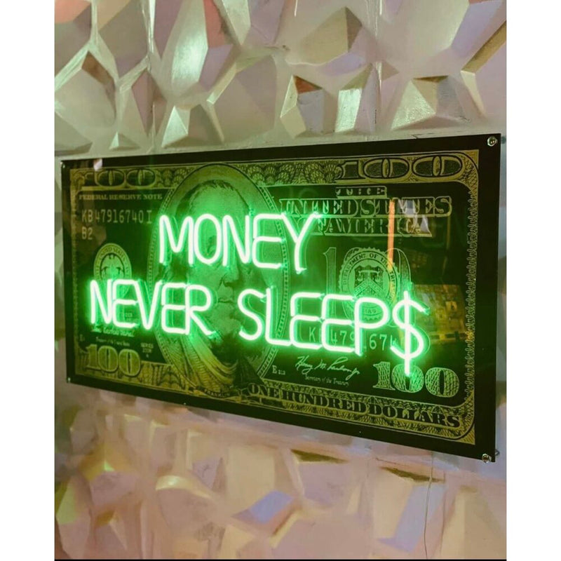 Money Never Sleep Yazısı Led Işıklı Neon Lamba
