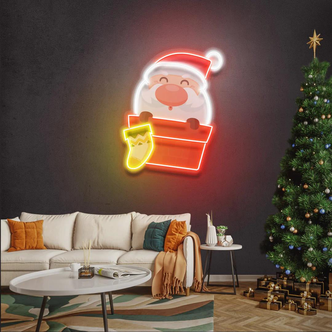 Santa Claus and Christmas Stocking Figured Neon Lamp