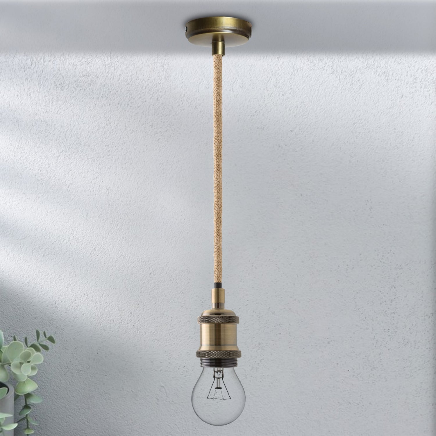 Nova Rustic Pendant Lighting with Antiqued Lampholder and Rope | ByLamp