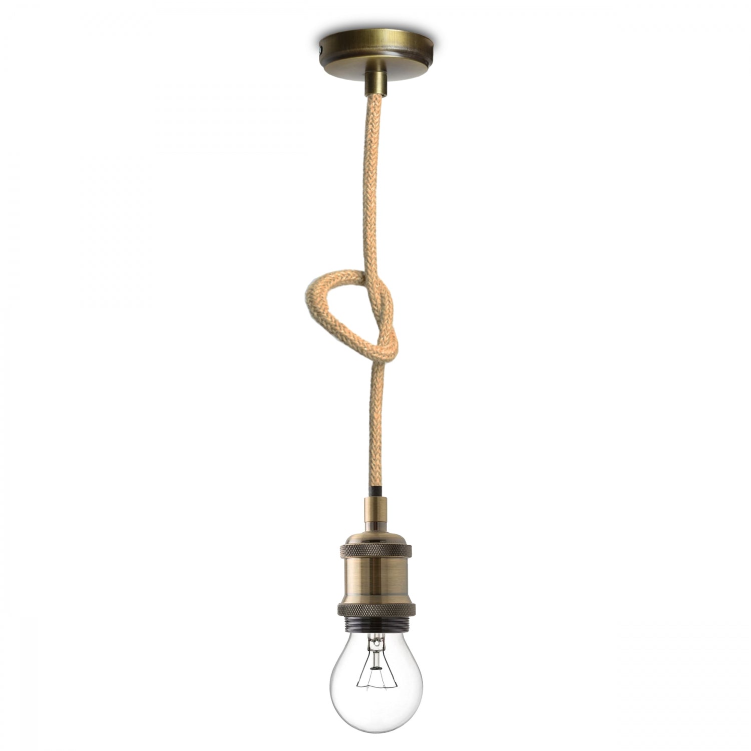 Nova Rustic Pendant Lighting with Antiqued Lampholder and Rope | ByLamp