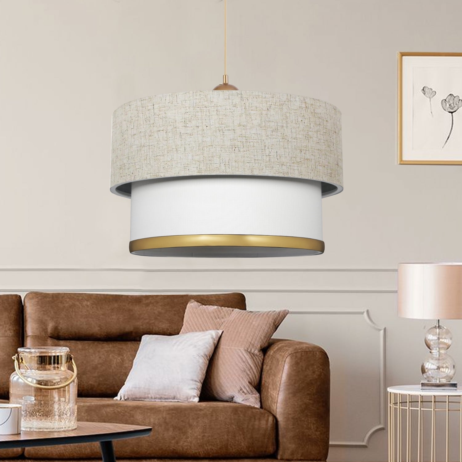 Cake Single Cream Flecked Lampshade Pendant Lighting | ByLamp