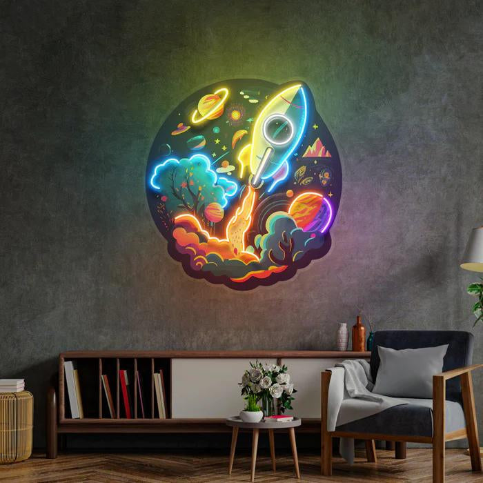 Rocket and Universe Figured LED Light Special Design Neon Lamp