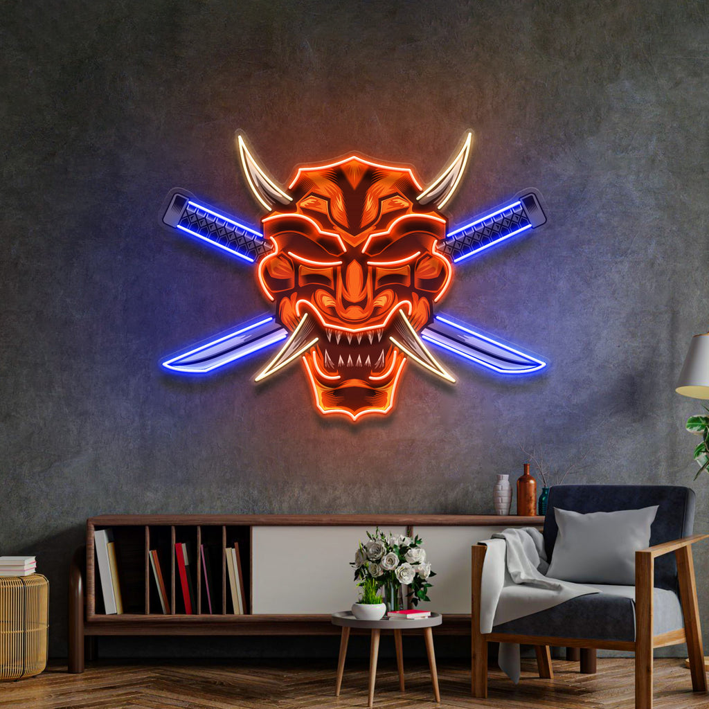 Çapraz Kılıç Maskeli Samuray Neon Lamba | ByLamp