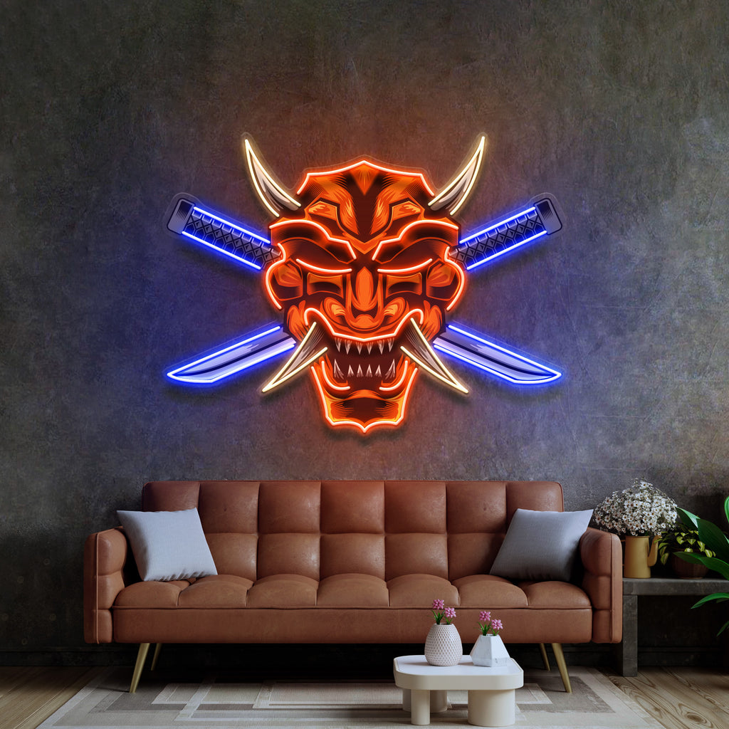 Çapraz Kılıç Maskeli Samuray Neon Lamba | ByLamp