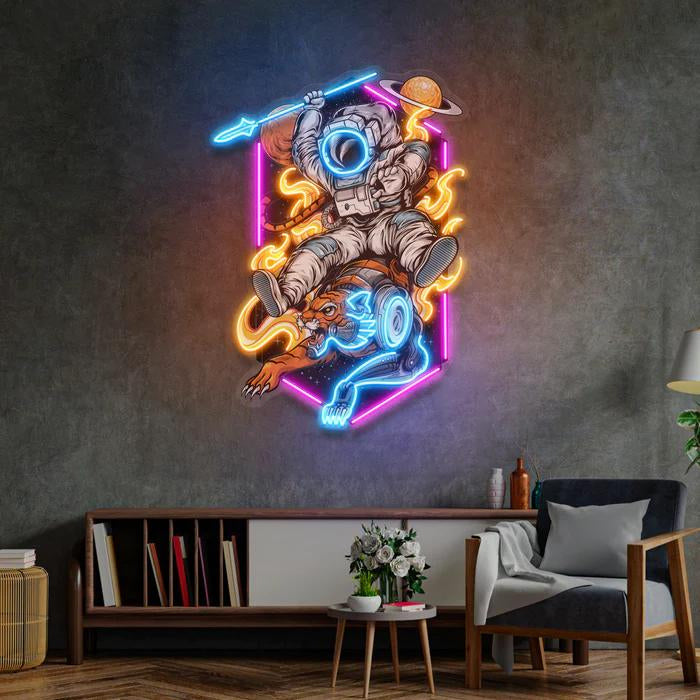 Savaşçı Astronot Figürlü Neon Lamba Tasarımı