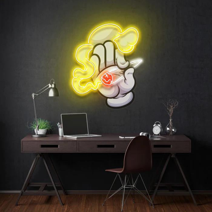 Cigarette and Hand Figured Neon Lamp