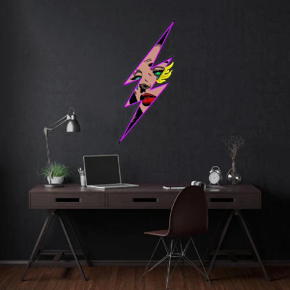 Neon Lamp with Lightning and Woman Figure