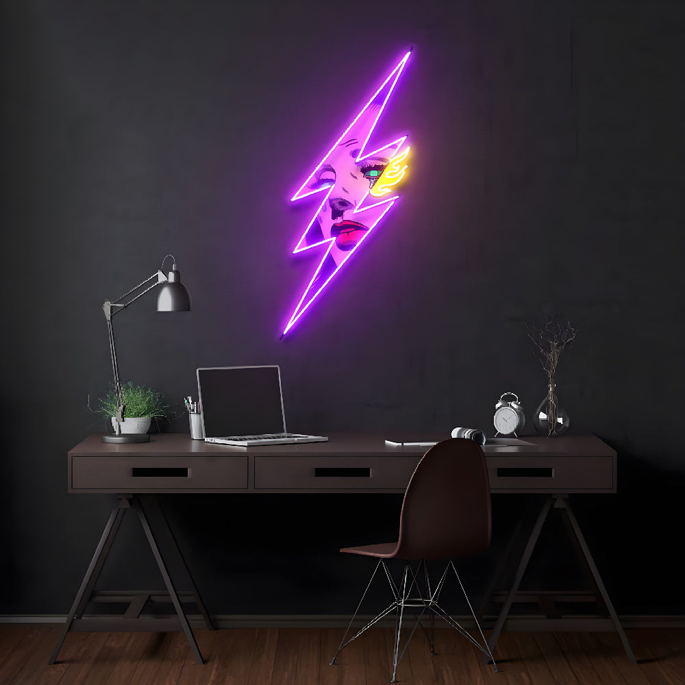 Neon Lamp with Lightning and Woman Figure