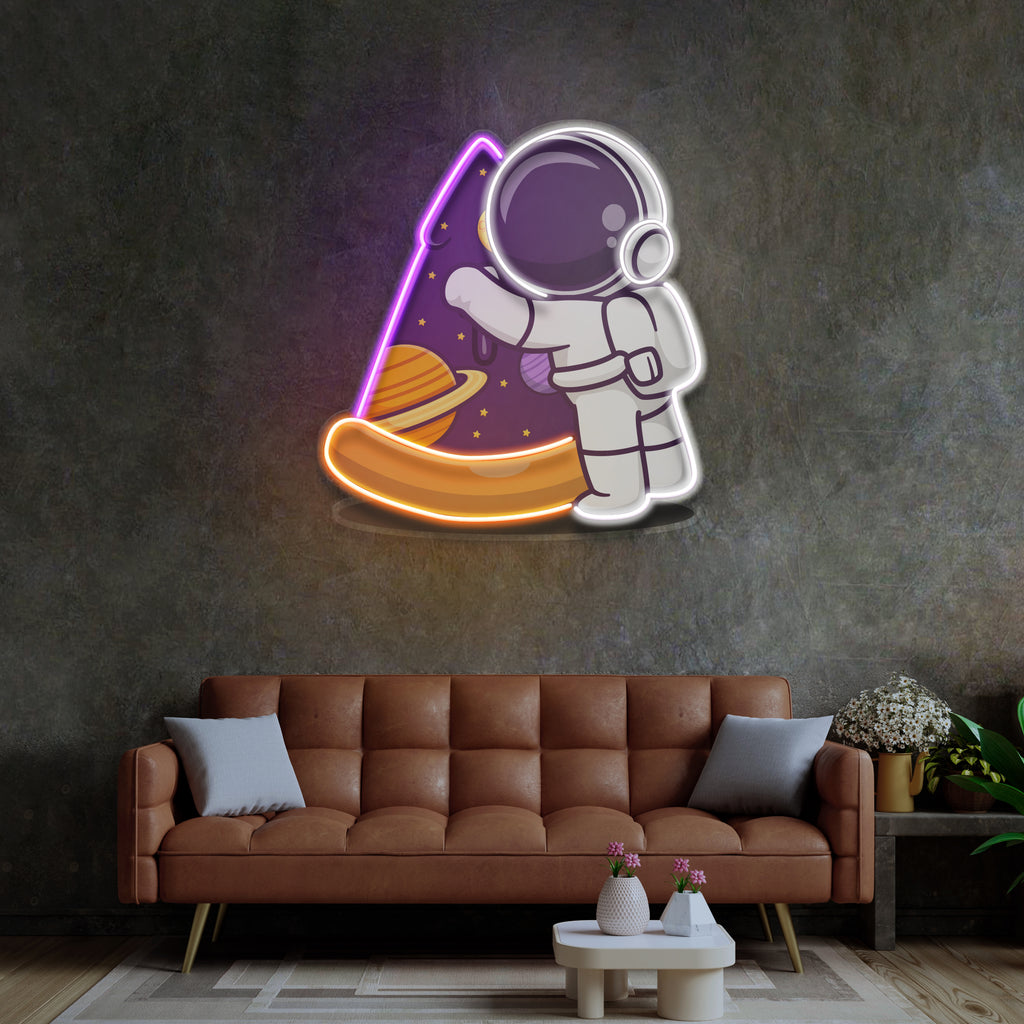 Sosisli Pizza Astronot Neon Lamba | ByLamp