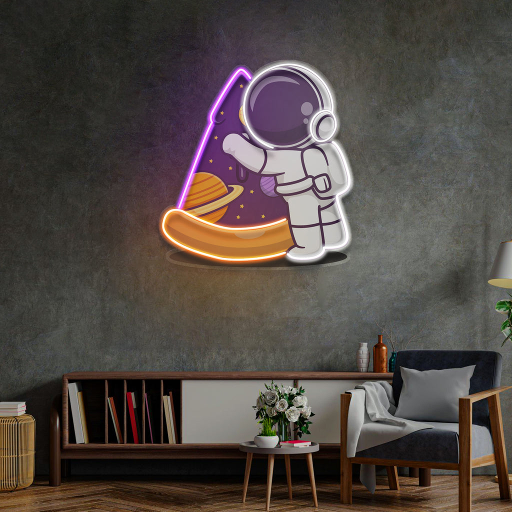 Sosisli Pizza Astronot Neon Lamba | ByLamp