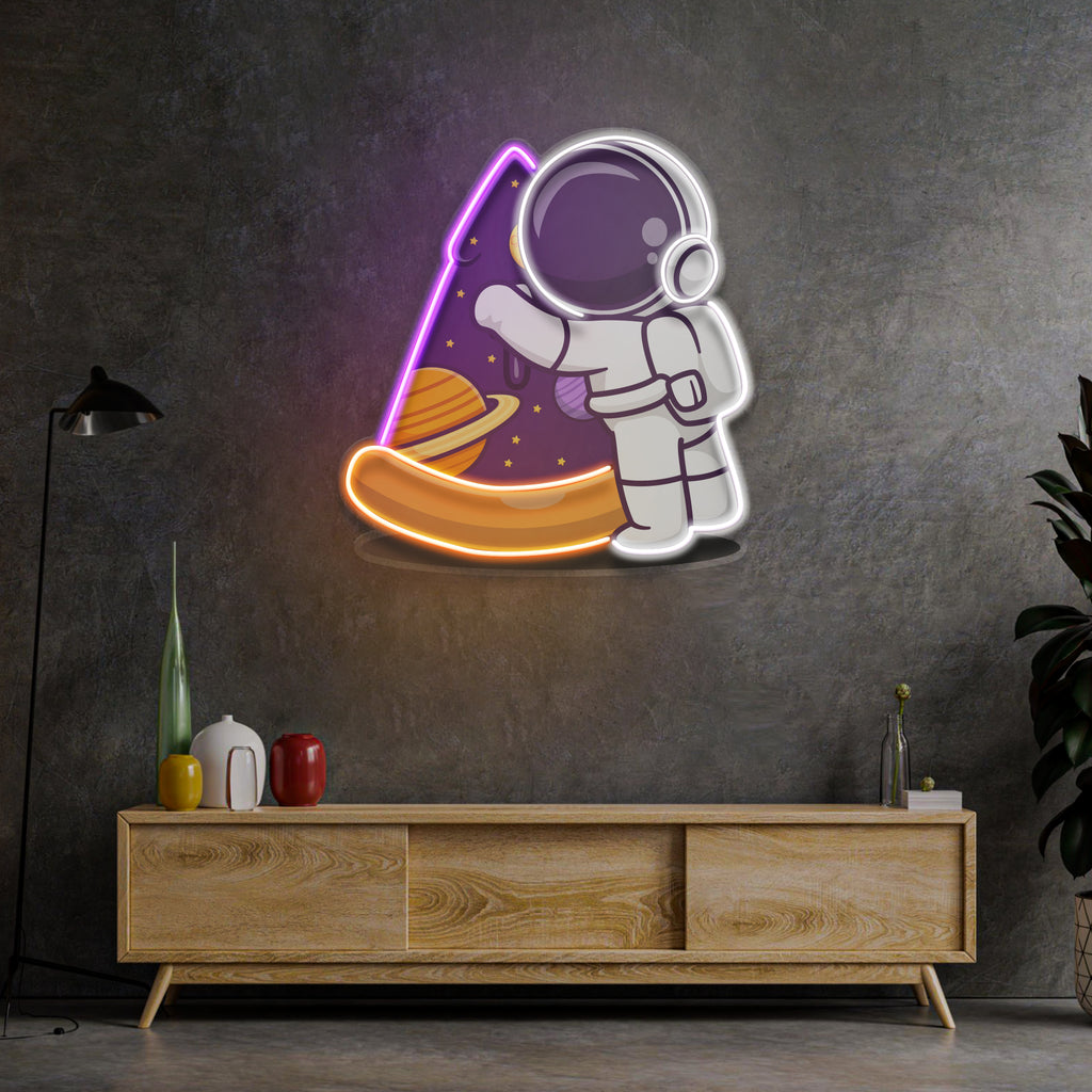 Sosisli Pizza Astronot Neon Lamba | ByLamp