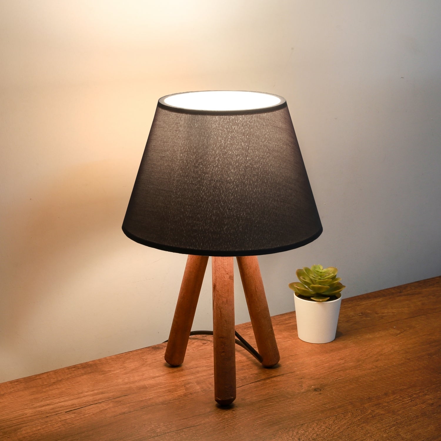 Design Wooden Anthracite Fabric Shade Table Lamp | ByLamp