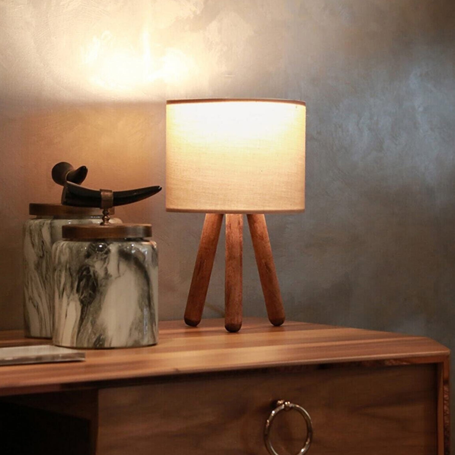 Design Wooden Cylinder Head Lampshade Table Lamp | ByLamp