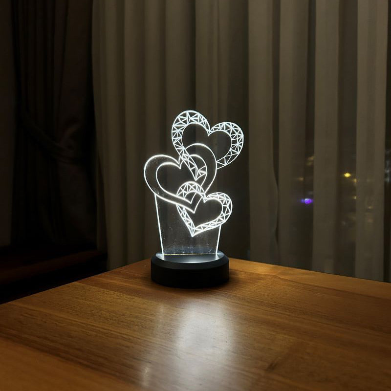 Üç Kalp Figürlü Dekoratif Hediye Led Masa Lambası | BYLAMP