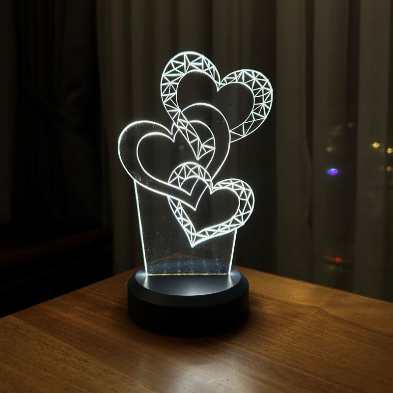 Üç Kalp Figürlü Dekoratif Hediye Led Masa Lambası | BYLAMP