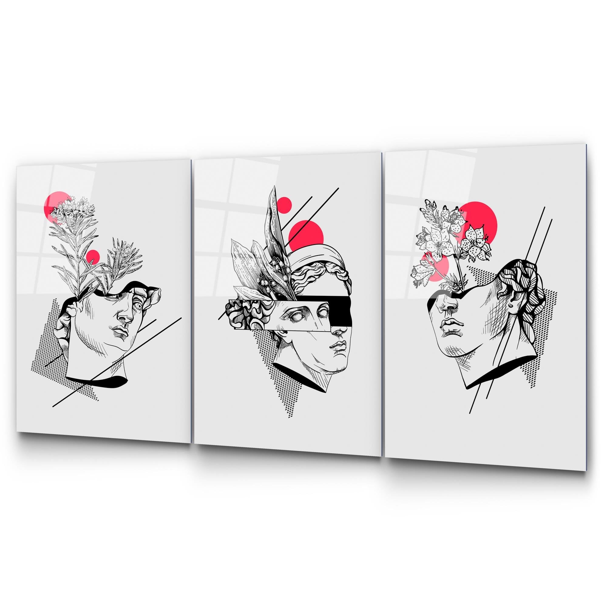 UV-876 Baskılı Cam 3'lü Set Duvar Tablosu | ByLamp