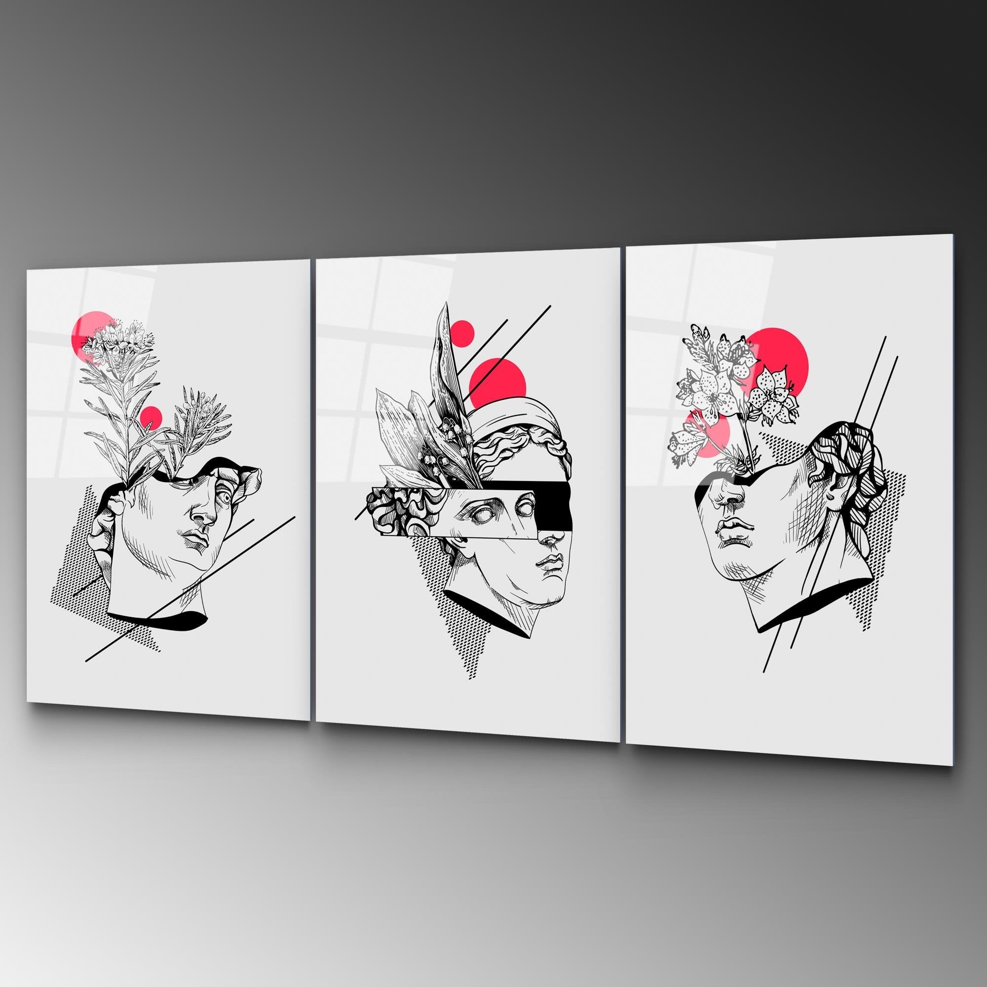 UV-876 Baskılı Cam 3'lü Set Duvar Tablosu | ByLamp