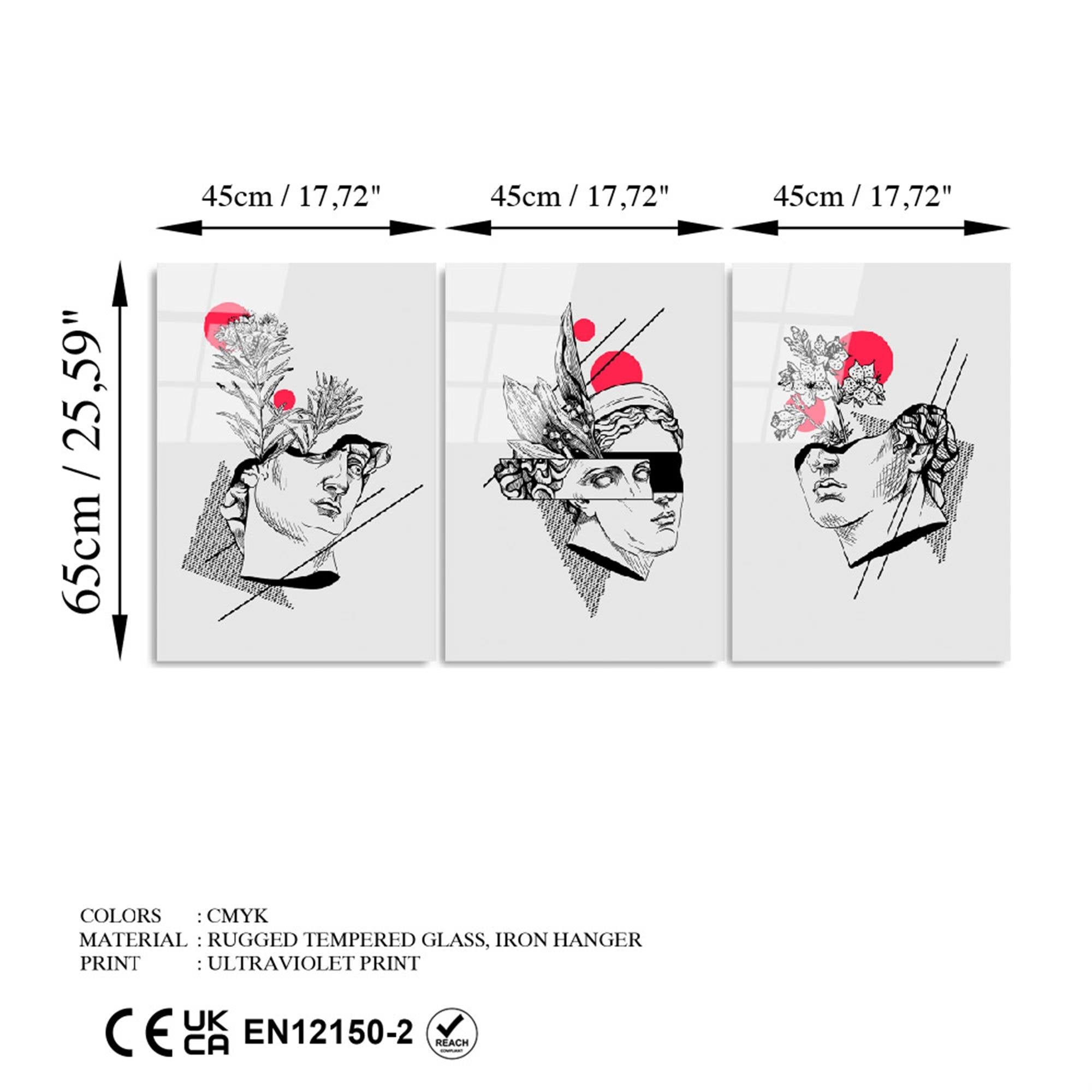 UV-876 Baskılı Cam 3'lü Set Duvar Tablosu | ByLamp