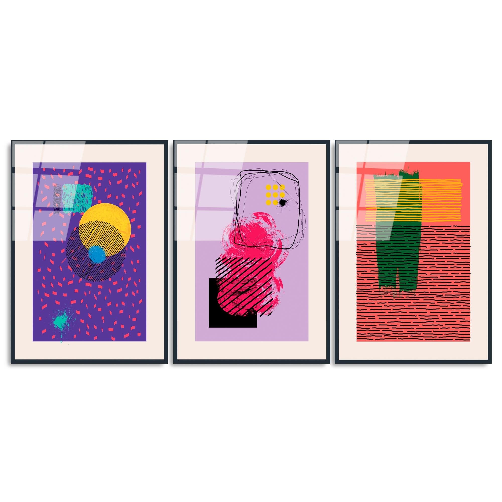 UV-940 Baskılı Cam 3'lü Set Duvar Tablosu | ByLamp