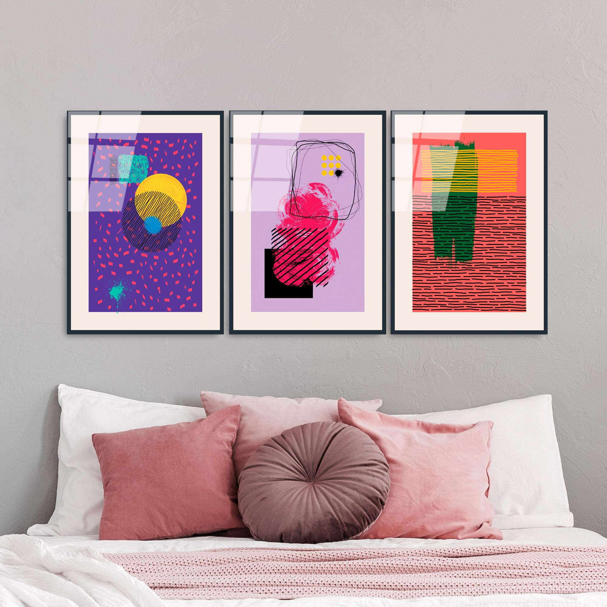 UV-940 Baskılı Cam 3'lü Set Duvar Tablosu | ByLamp