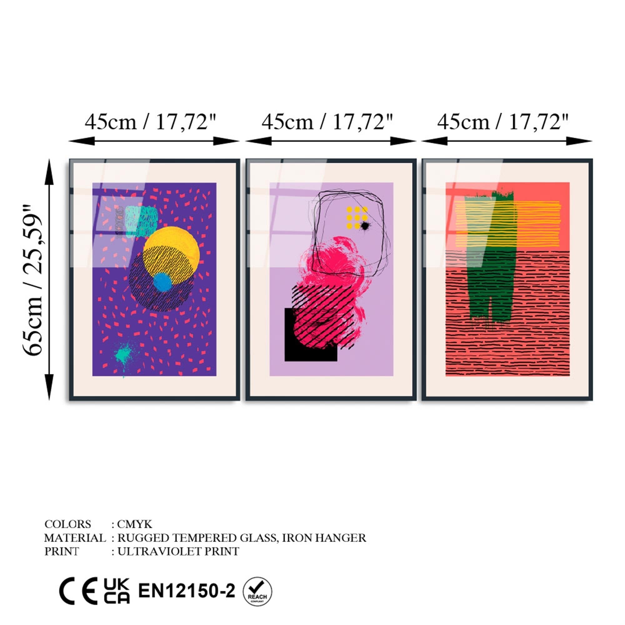 UV-940 Baskılı Cam 3'lü Set Duvar Tablosu | ByLamp