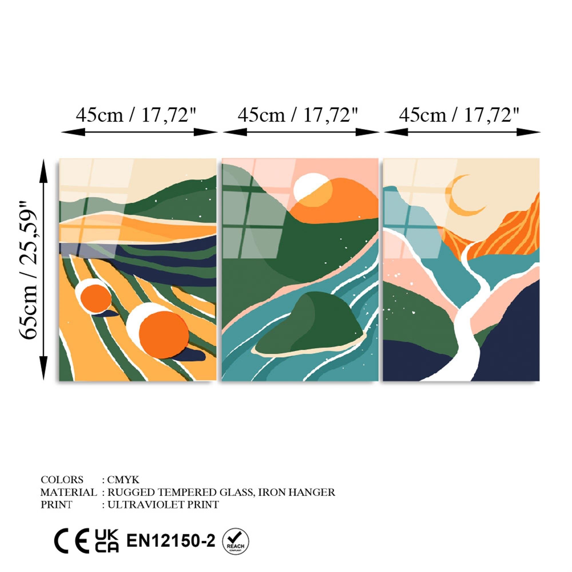 UV-946 Baskılı Cam 3'lü Set Duvar Tablosu | ByLamp