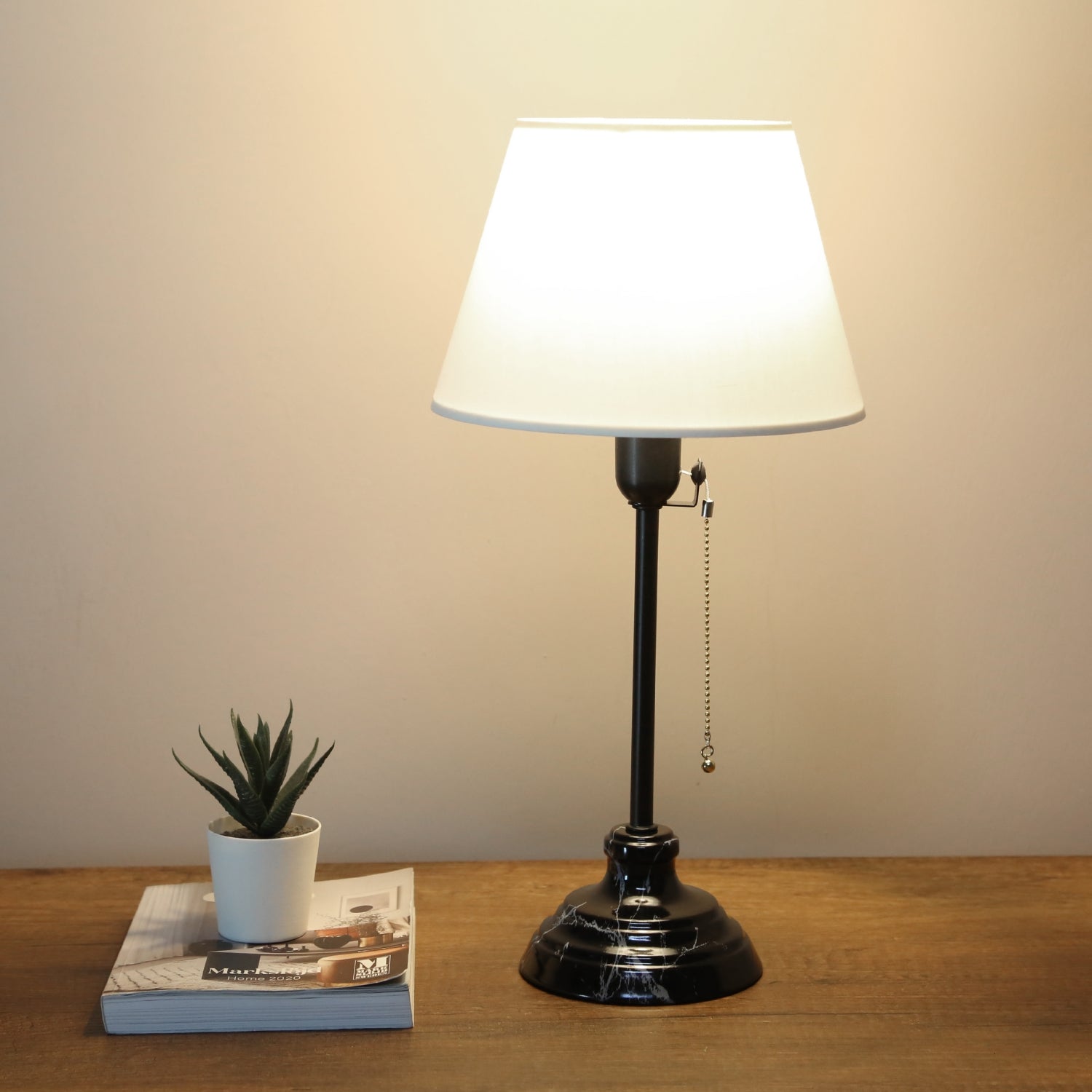 Vien Black Marble Pattern Detailed White Shade Table Lamp | ByLamp